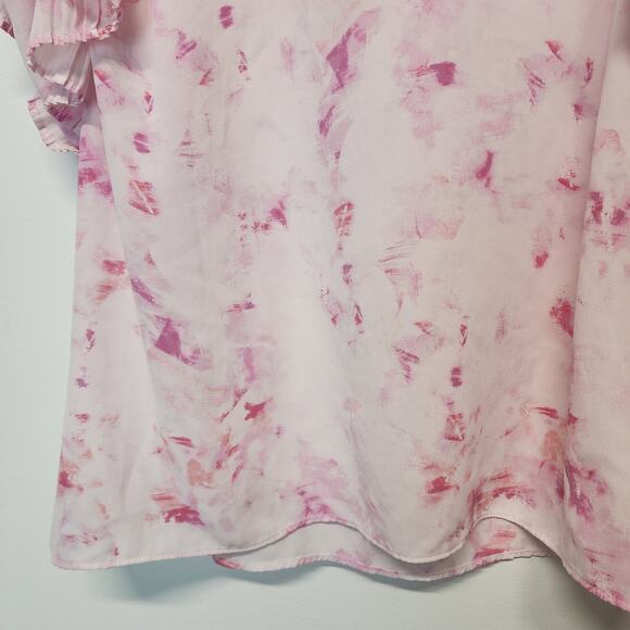 Nine West Pleated Ruffle Sleeve Blouse Size L Pink Chiffon Wearable Art Career - Picture 8 of 15